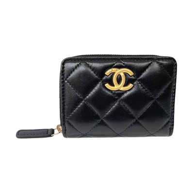 CHANEL シャネル レディース ジップコインパース ココマーク ラムスキン ゴールド金具 ブラック