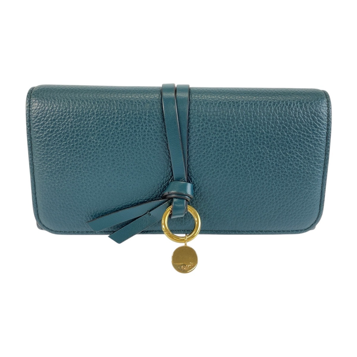 美品 Chloe クロエ アルファベット フラップ ウォレット グリーン ゴールド金具 レザー 長財布 ロングウォレット 602997 【中古】