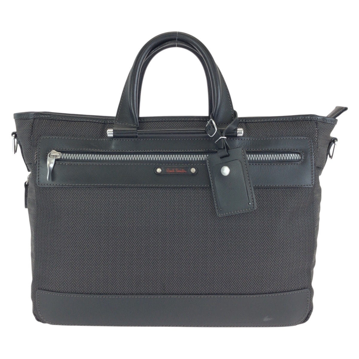 Paul Smith ポール スミス ヘリンボーン ソフトコレクション ブラック 黒 シルバー金具 ポリエステル ポリウレタン/ レザー/ ビジネスバッグ ブリーフケース ハンドバッグ 602423 【中古】