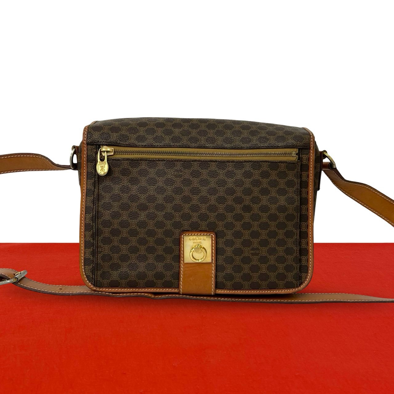 CELINE セリーヌ マカダム ブラゾン 柄 ロゴ 金具 レザー PVC ショルダーバッグ ブラウン
66445