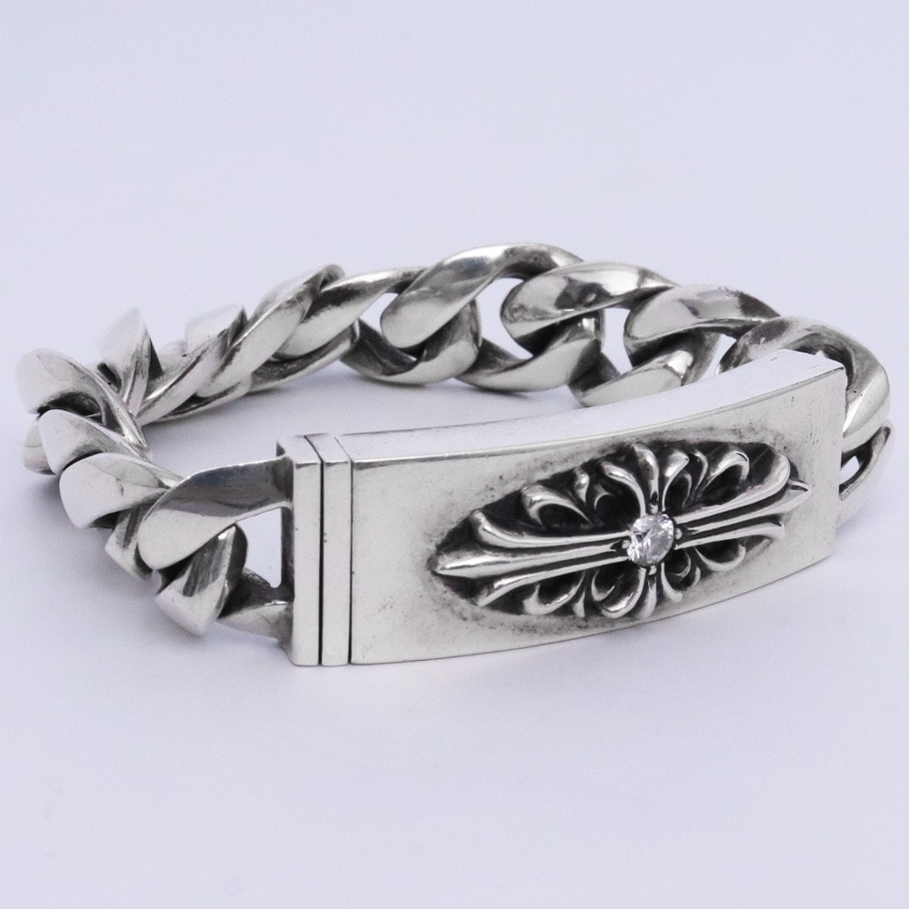 Chrome Hearts Floral Cross Classic Link ID Bracelet "Silver/Clear"