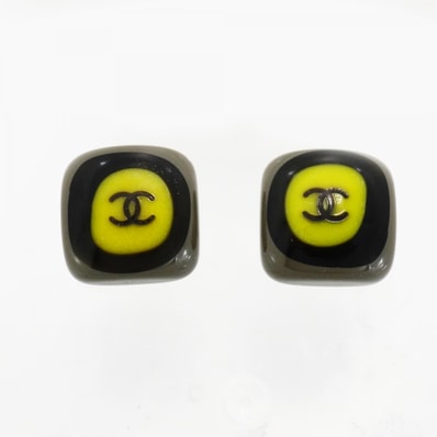 ★SALE【6jdb0140】シャネル ピアス ココマーク GPメッキ プラスチック ゴールド ブラック グレー/イエロー【中古】レディース