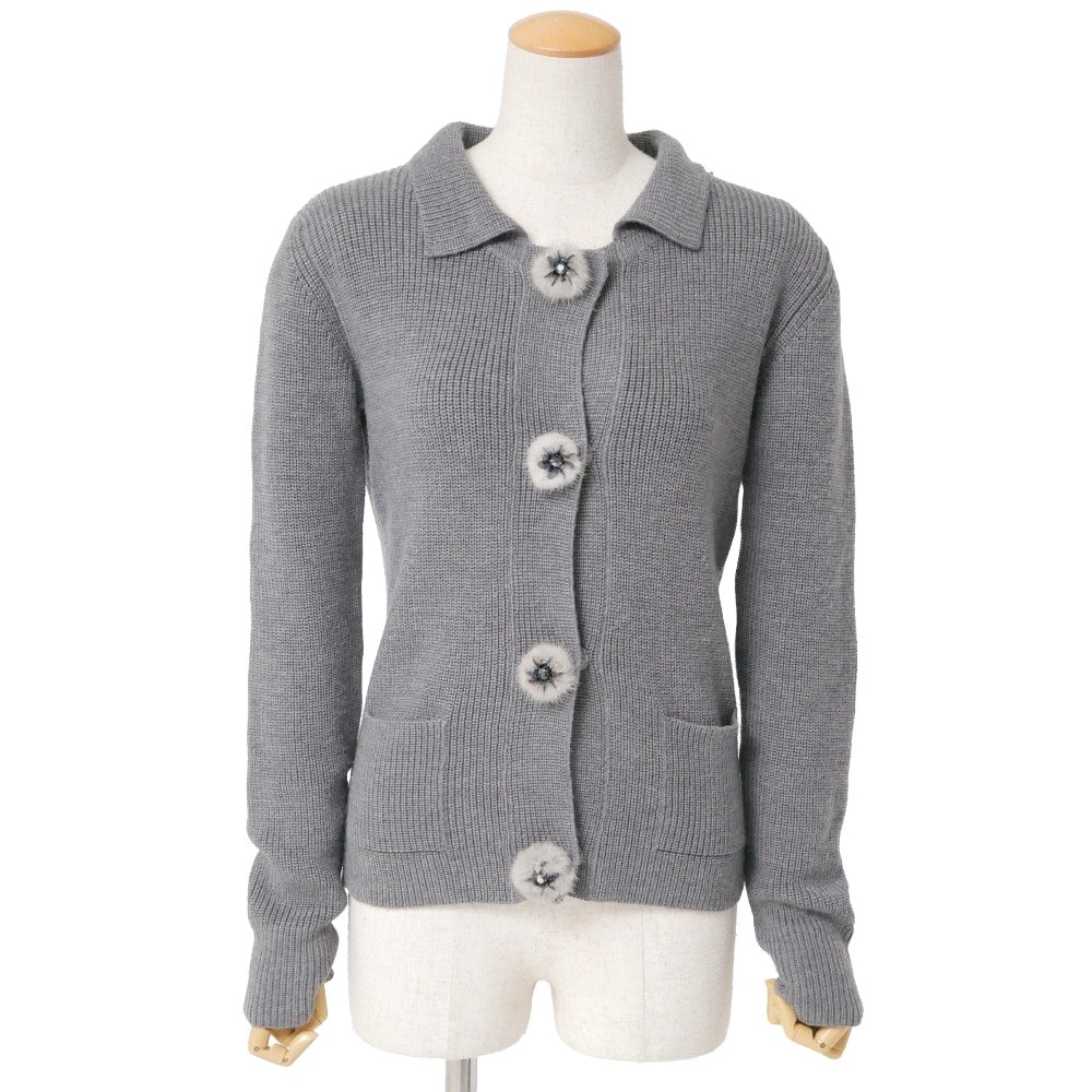 ■美品■Christian Dior クリスチャンディオール ニット サイズ42 ミンク装飾 カーディガン イタリア製 ブランド古着【中古】20260331/RA8757