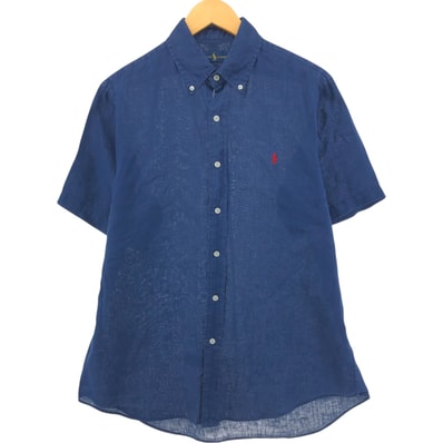 古着 ラルフローレン Ralph Lauren 半袖 リネン ボタンダウンシャツ メンズM相当/eaa555874