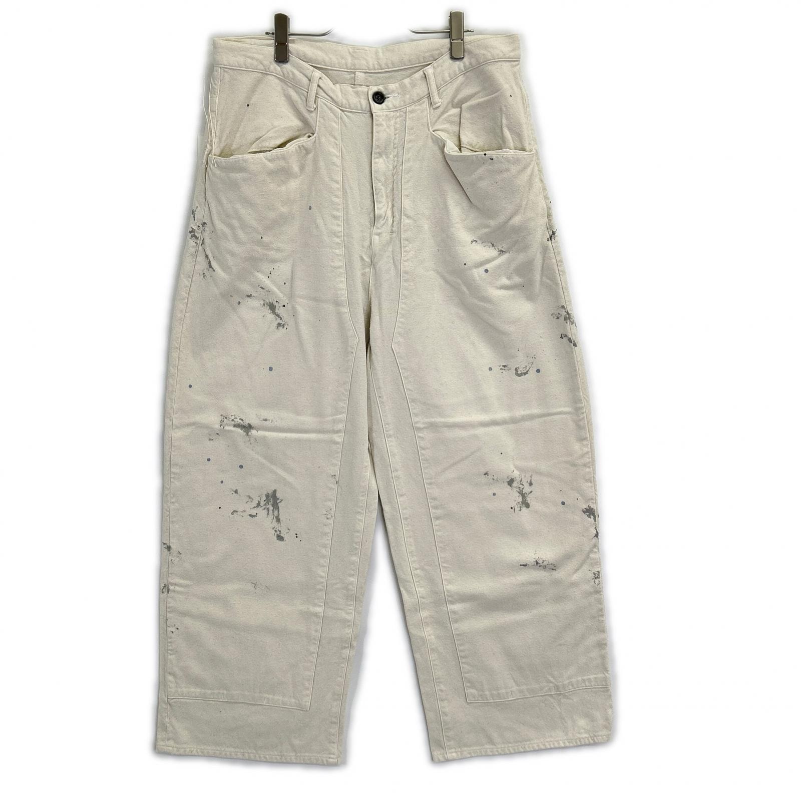 アンセルム 26SS ANC-PT112 ホワイト ペイント加工 C/R DUCK DOUBLEKNEE PANTS 3