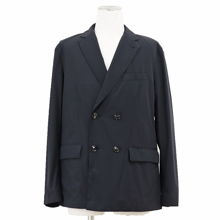 SALE【美品】Emporio Armani エンポリオ・アルマーニ ジャケット ストレッチナイロン サイズ 52 メンズ ロゴ ダブルブレスト アウター ネイビー 紺