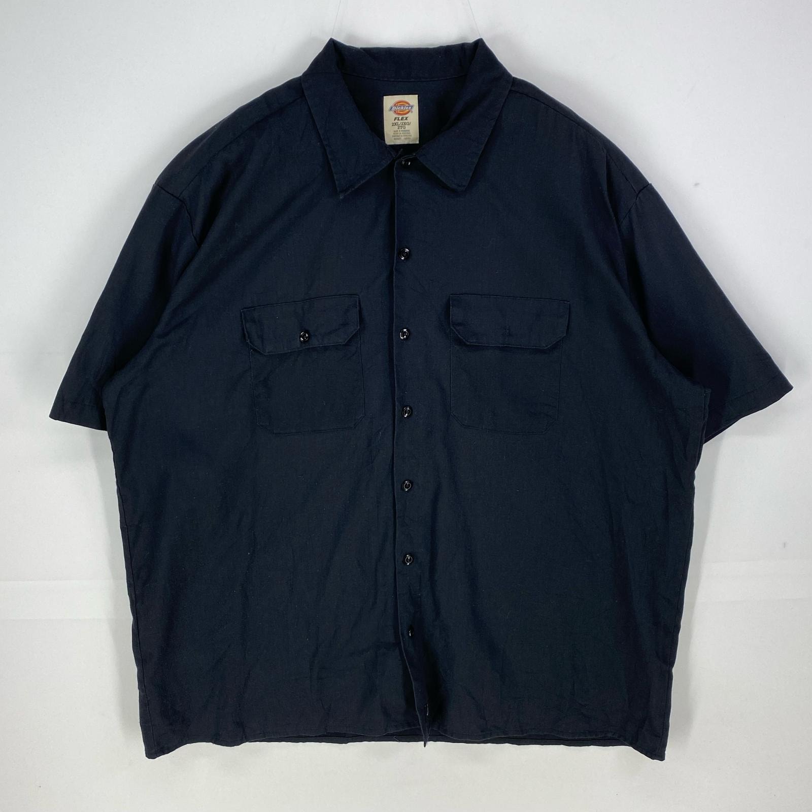 古着 ディッキーズ Dickies 半袖シャツ ワーク 胸ポケット 大きいサイズ ショートスリーブ 2XL ブラック系 無地 メンズ