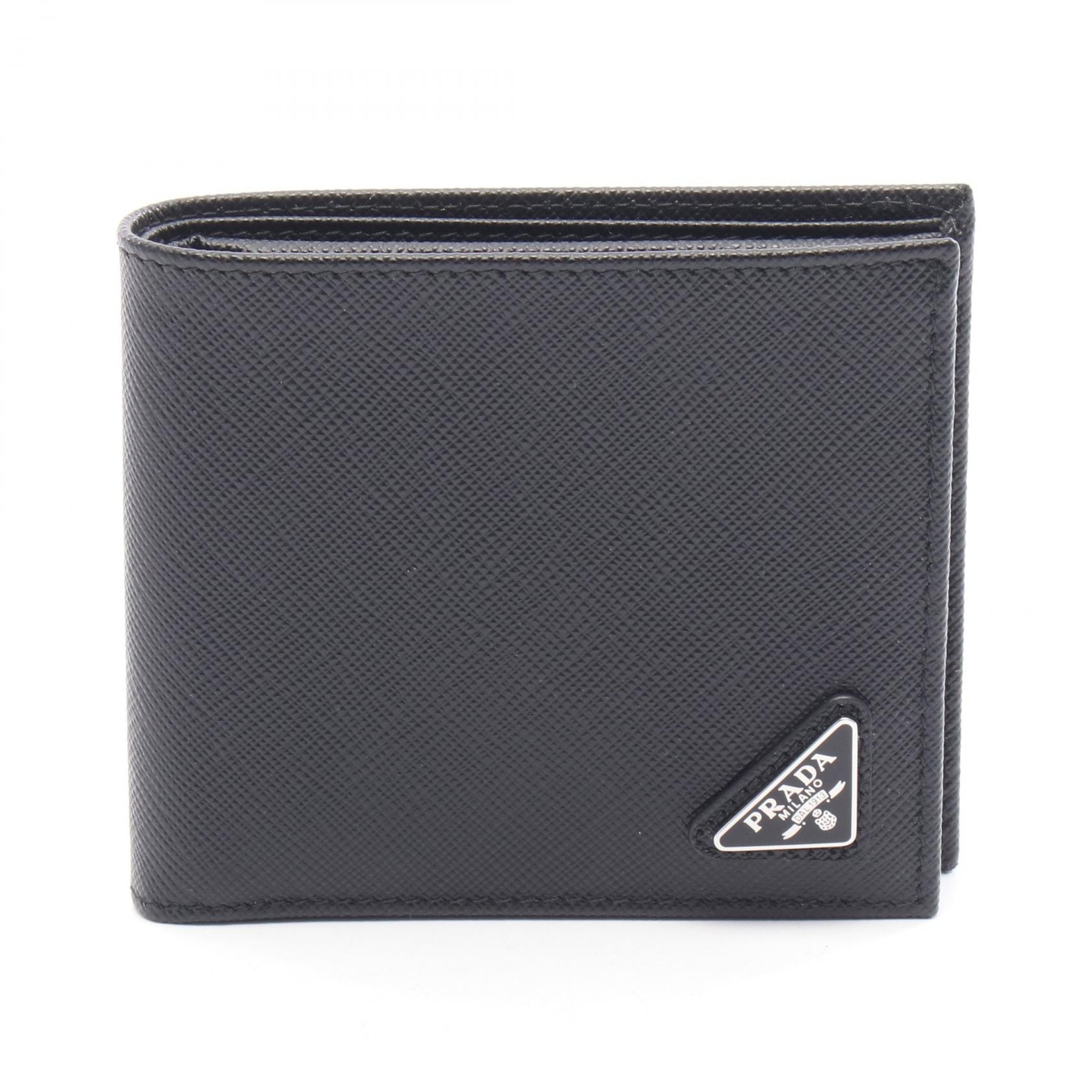 プラダ PRADA SASAFFIANO TRIANG 二つ折り財布 財布 サフィアーノレザー メンズ ブラック系 2MO738QHHF0002 【新品】