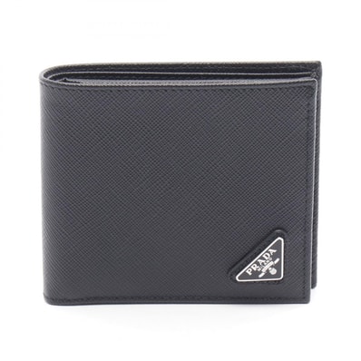 プラダ PRADA SASAFFIANO TRIANG 二つ折り財布 財布 サフィアーノレザー メンズ ブラック系 2MO738QHHF0002 【新品】