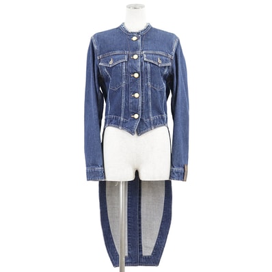 【美品】LOUIS VUITTON ルイ・ヴィトン テールコートデニムジャケット サイズ 34 レディース 2022SS シグネチャー ロゴ LV モノグラムキャンバス ディテール バックベルト Gジャン アウター 付属有 インディゴ イタリア製