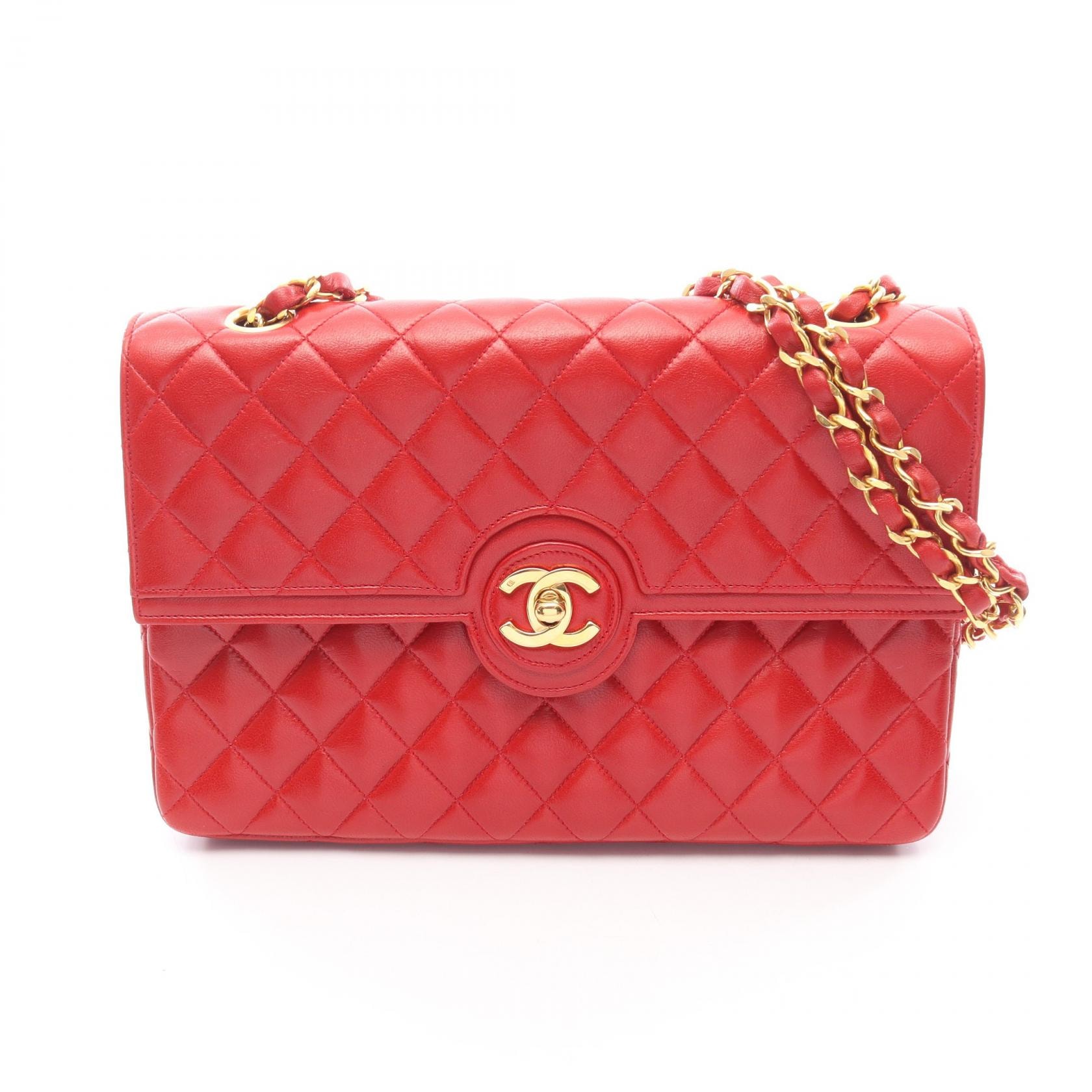 シャネル CHANEL マトラッセ シングルフラップ ショルダーバッグ バッグ ラムスキン(羊革) レディース レッド系 【中古】