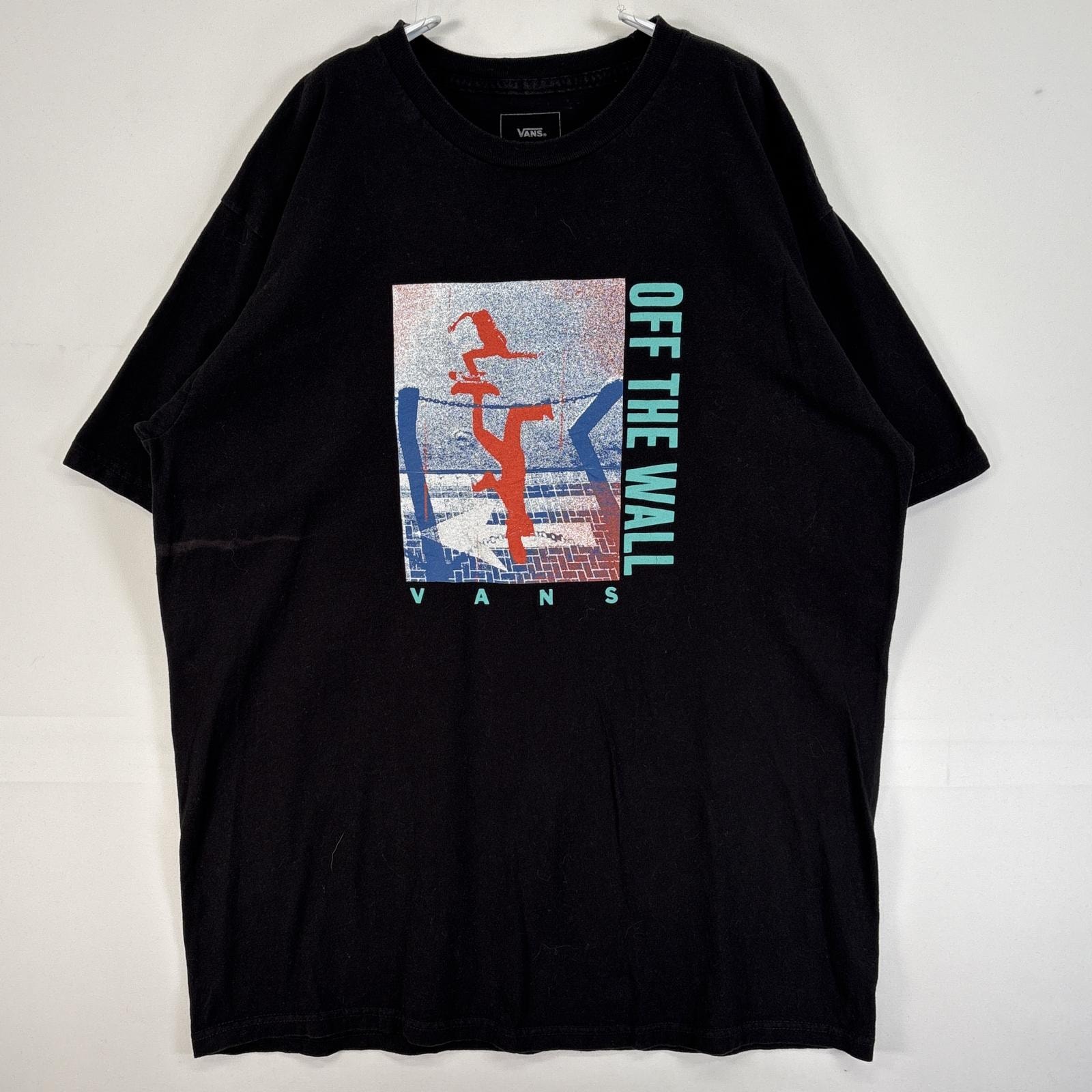 古着 バンズ VANS 半袖Tシャツ クルーネック スケボー プリント L ブラック メンズ