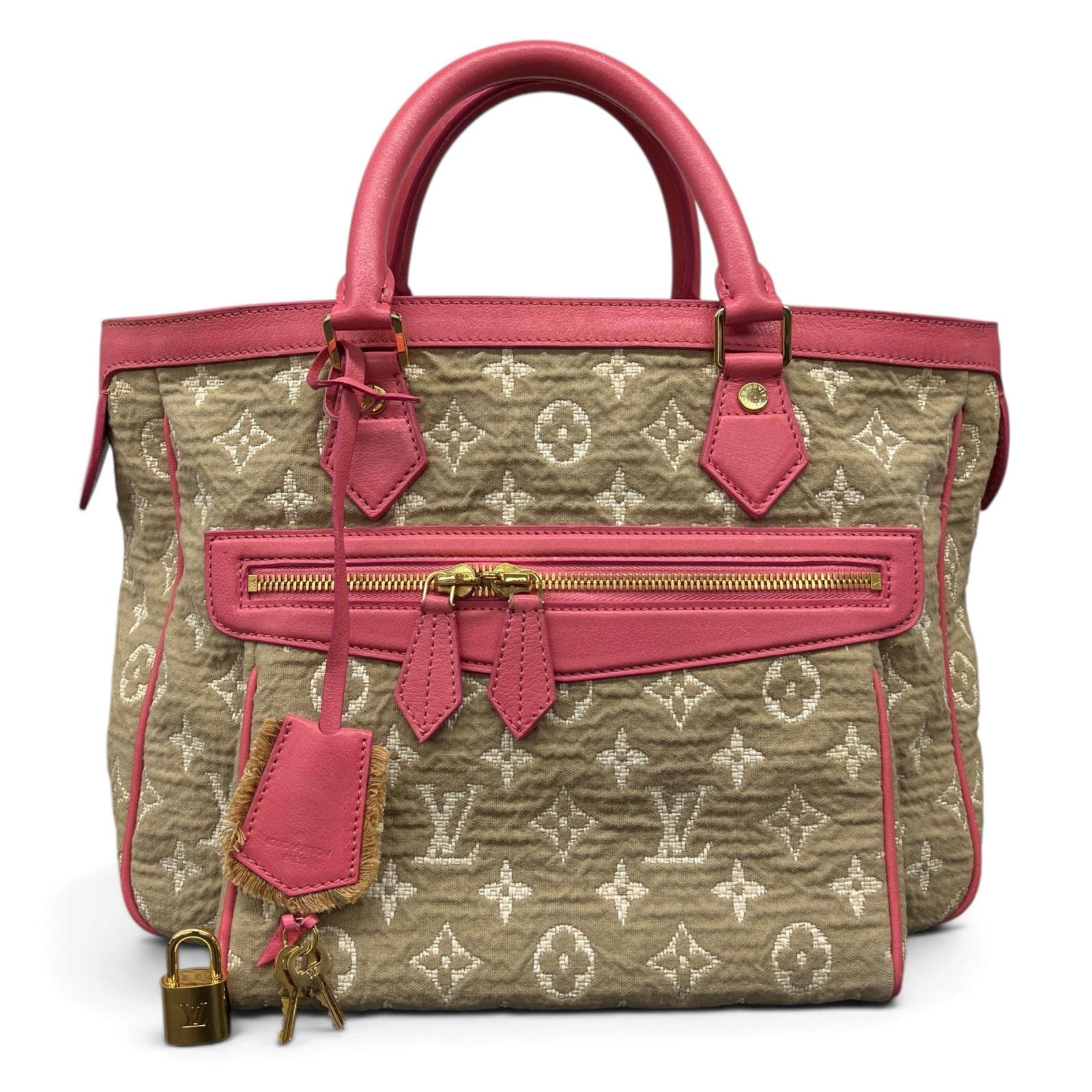 LOUIS VUITTON 希少 ルイヴィトン カバMM  モノグラムサビア トートバッグ M93496 キャンバス レザー FO4160 ベージュ ピンク ハンドバッグ ショッピングバッグ LV ヴィトン Bランク 中古 鑑定済 ヴィトンバッグ