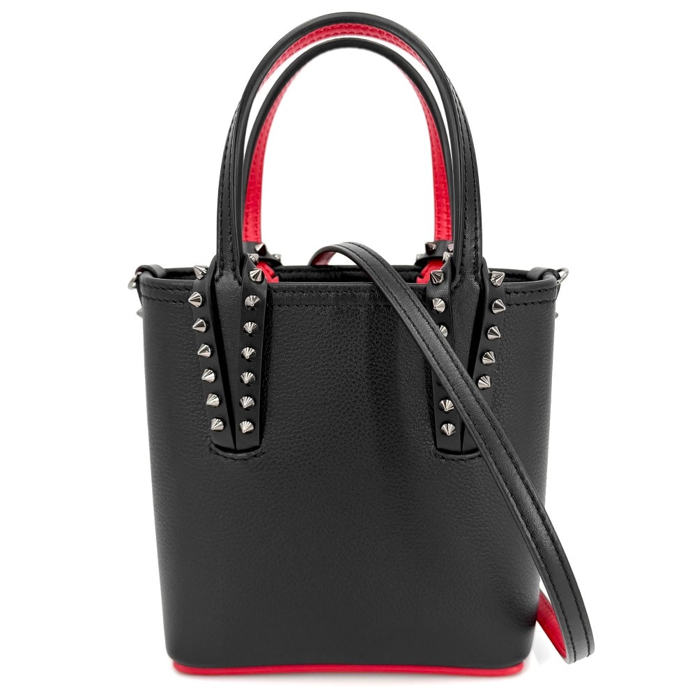 Christian Louboutin クリスチャンルブタン 2WAY カバタN/S ミニ ハンドバッグ ショルダーバッグ 肩掛け 斜め掛け Cabata スタッズ レザー    ブラック 黒 レッド 赤 ガンメタル金具 レディース 美品【中古品】