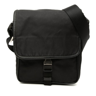 プラダ 三角ロゴプレート ショルダーバッグ ブラック ナイロン レザー レディース PRADA 【中古】