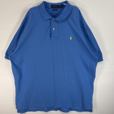 古着 ポロ・ラルフローレン POLO RALPH LAUREN 鹿の子 半袖 ポロシャツ ロゴ 刺繍 2ボタン 大きいサイズ 14041 水色 無地 メンズ
