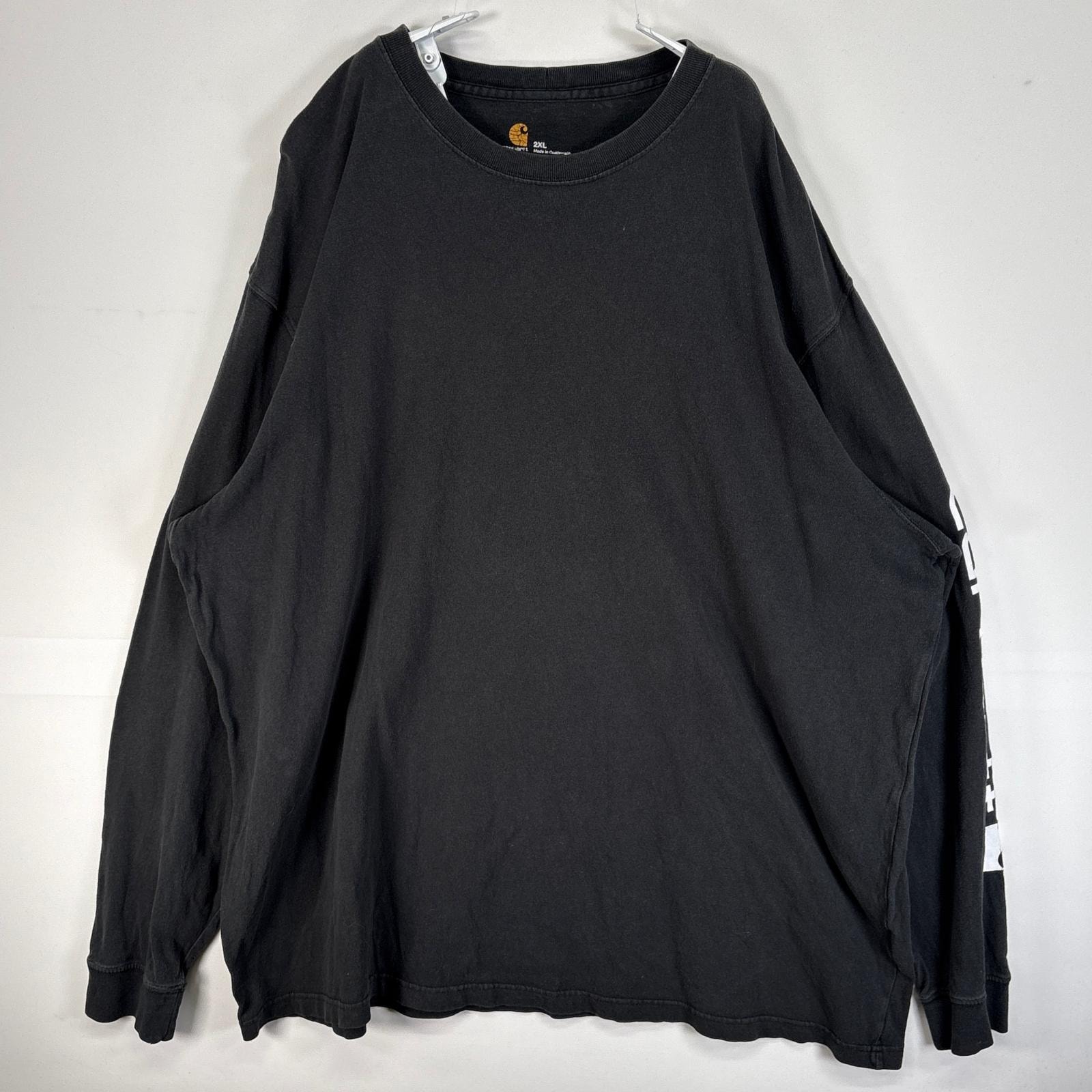 古着 カーハート Carhartt 長袖Tシャツ 大きいサイズ 肉厚 フェード クルーネック 2XL  ブラック 袖プリント メンズ