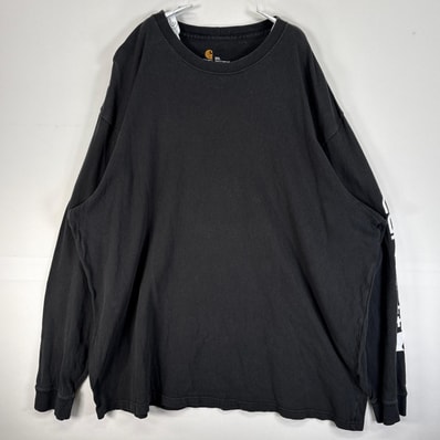 古着 カーハート Carhartt 長袖Tシャツ 大きいサイズ 肉厚 フェード クルーネック 2XL ブラック 袖プリント メンズ