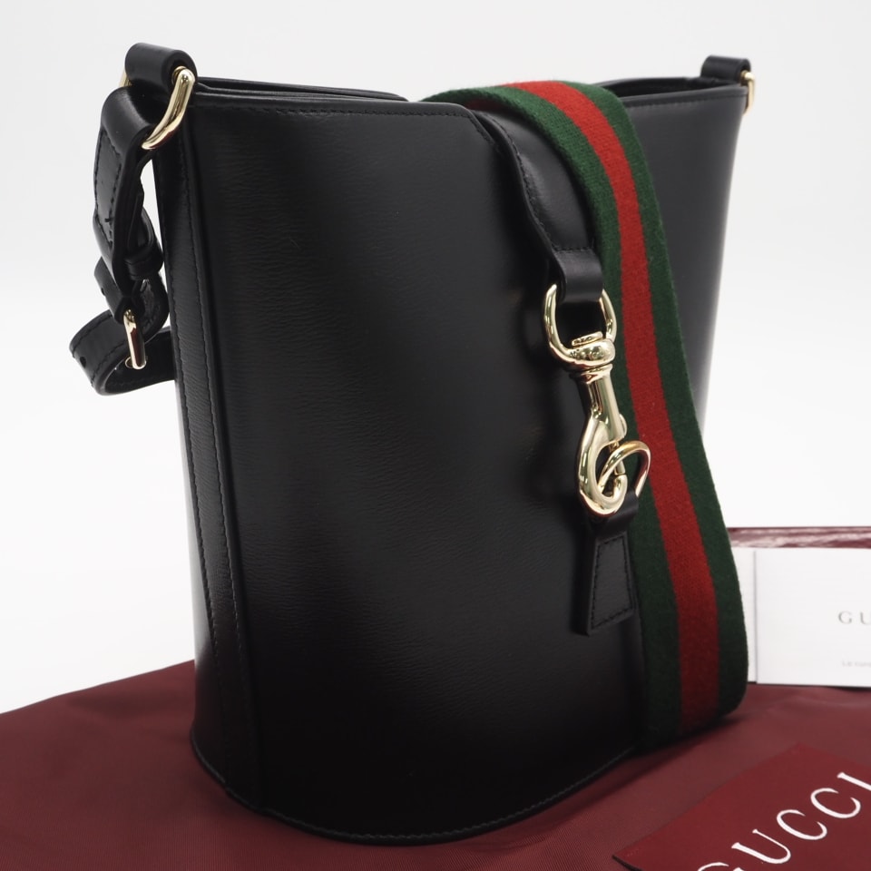 美品 GUCCI グッチ レザー ミニバケット ショルダーバッグ 782908 ショルダーバッグ ブラック レザー レディース