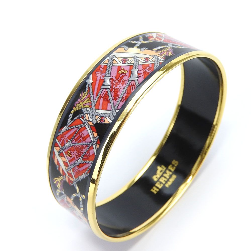 △HERMES エマイユ GM バングル 七宝焼き ゴールドカラー 馬柄 美品 