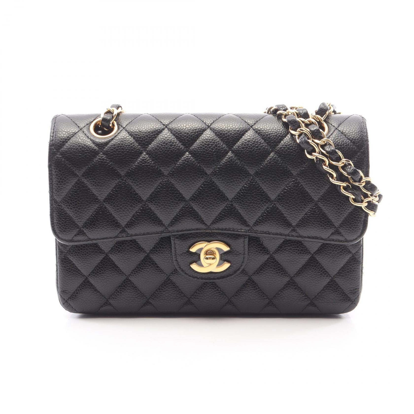 シャネル CHANEL マトラッセ Wフラップ ショルダーバッグ バッグ キャビアスキン(グレインドカーフ) レディース ブラック系 A01113 【中古】