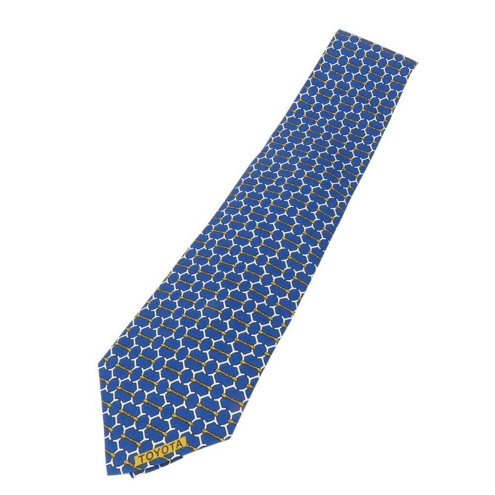 【中古】 エルメス ネクタイ トヨタ限定品 シルク ブルー ホワイト スーツ 総柄 ビジネス メンズ 男性 HERMES