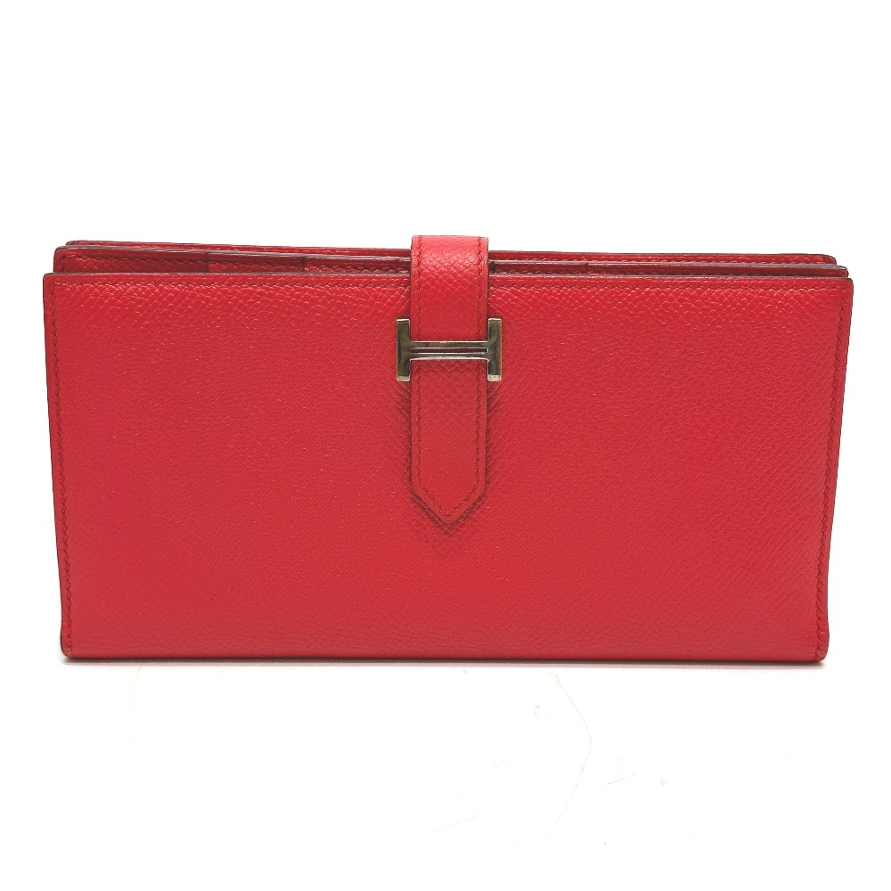 エルメス HERMES ベアンスフレ H金具 2つ折り ロングウォレット 長財布 エプソン X刻 ルージュトマト レッド