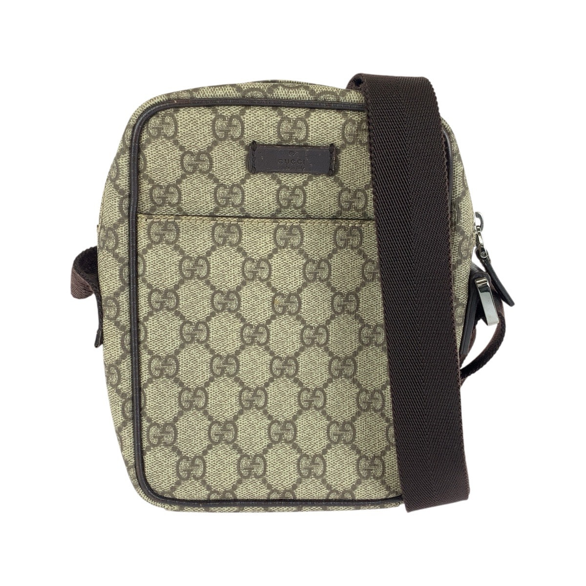 美品 GUCCI グッチ ベージュ ブラウン シルバー金具 GGスプリームキャンバス レザー/ ショルダーバッグ ポシェット 1-0294758 【中古】