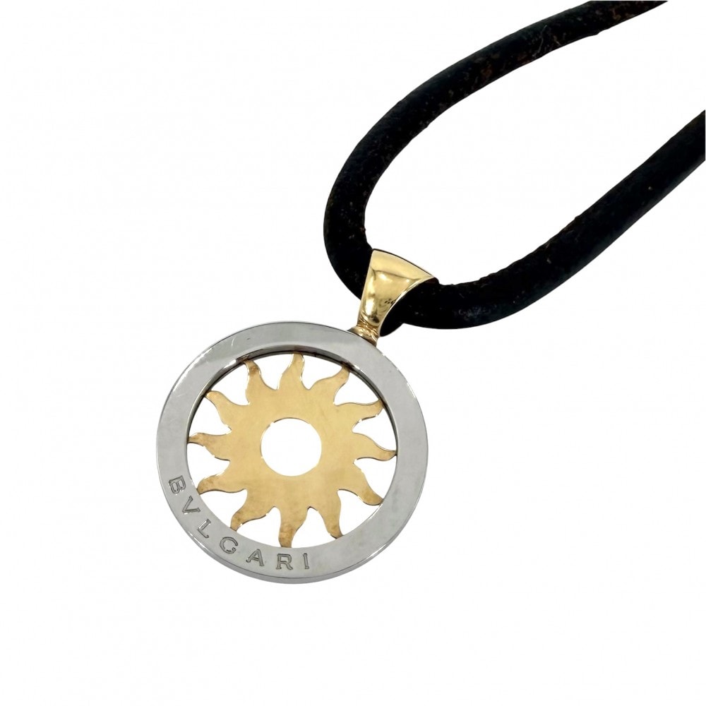 BVLGARI ブルガリ ネックレス トンドクラウン ペンダント アクセサリー K18金YG Au750 K18イエローゴールド  ステンレススチール   ブラウン 茶 メンズ 約27.4g【中古品】