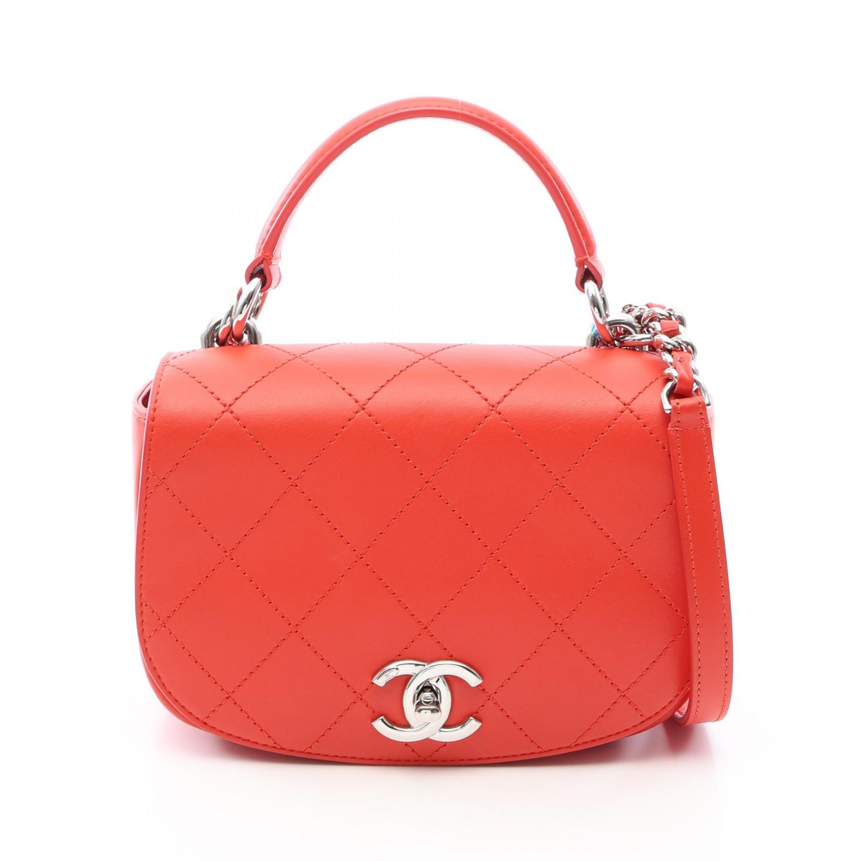 シャネル CHANEL マトラッセ トップハンドル 2WAY ショルダーバッグ バッグ レザー レディース レッド系 A93676 【中古】