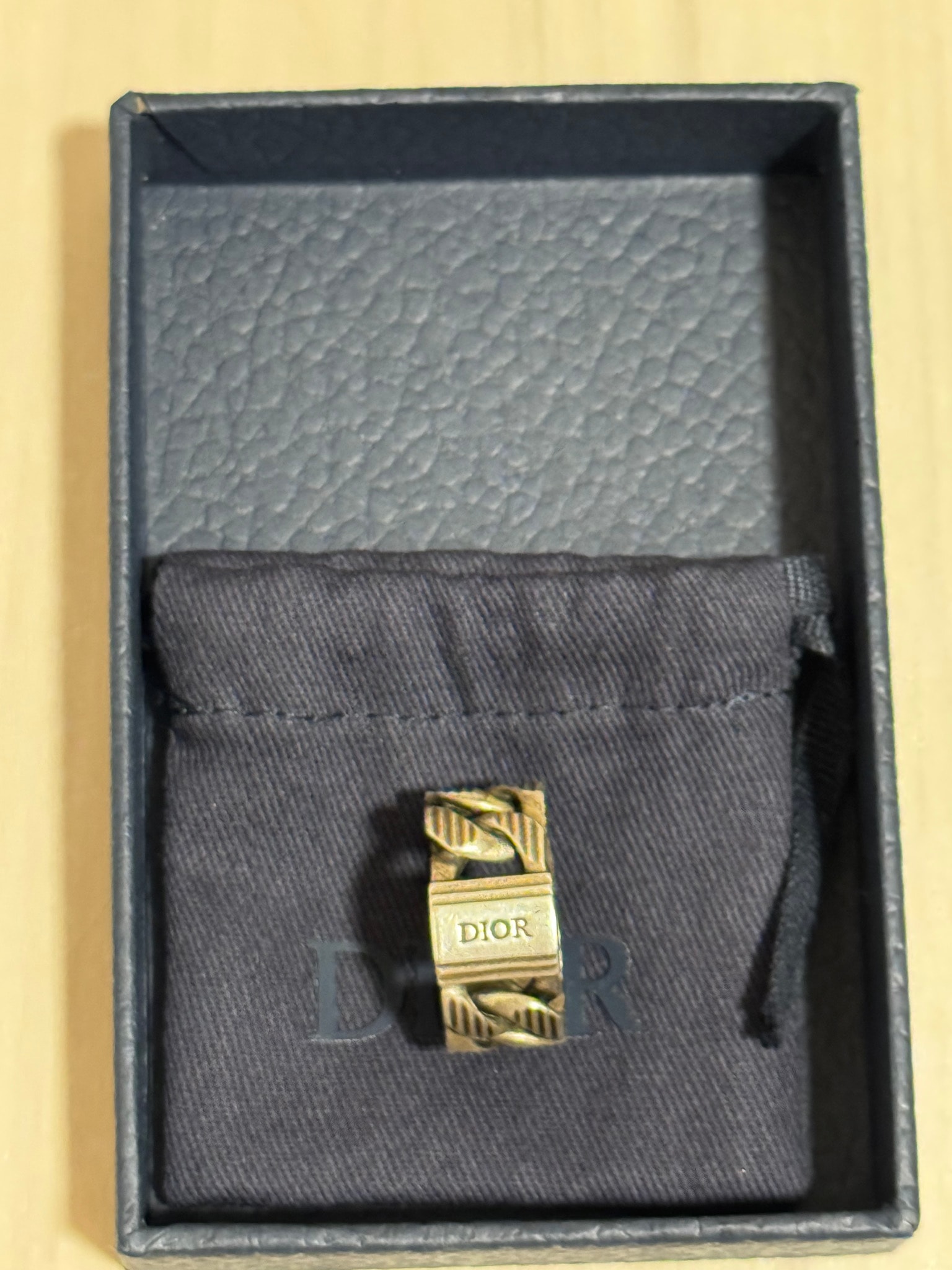 Dior CD Diamond Chain Link Ring "Antique Silver"