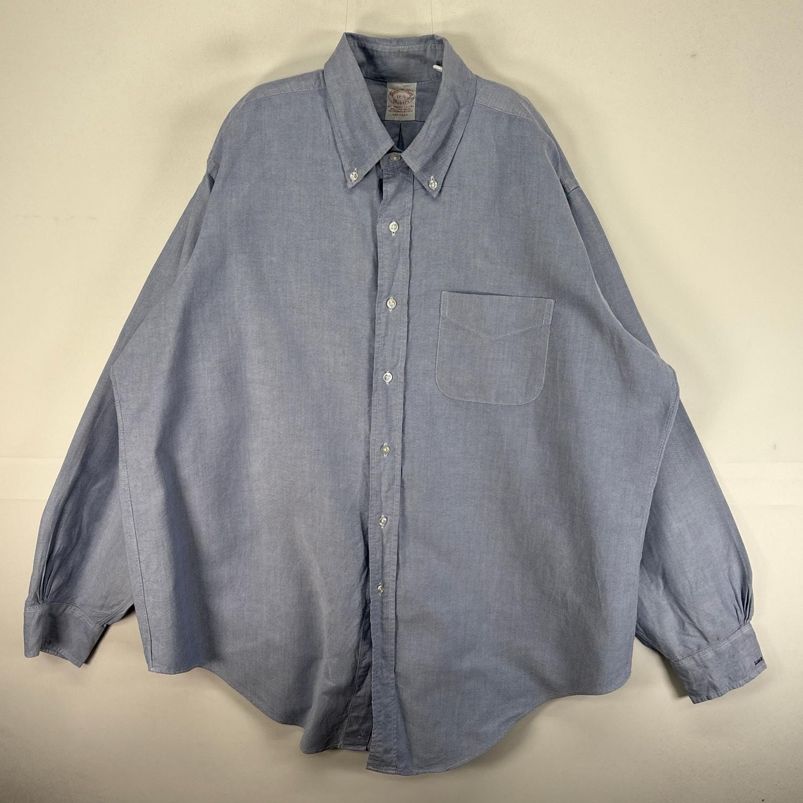古着 ブルックスブラザーズ Brooks Brothers USA製 長袖シャツ Makers USA製 XL ブルー系 無地 メンズ