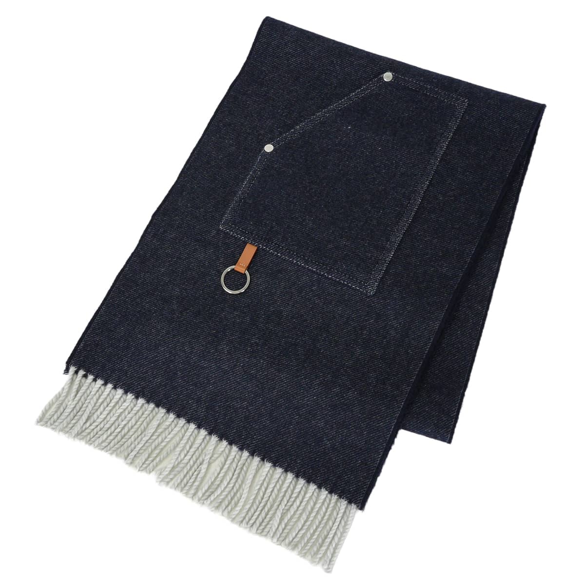 2025年 秋冬 HERMES エルメス マフラー カーゴ ポケット デニム カシミヤ/レザー シルバー金具 H259122S02 新品未使用