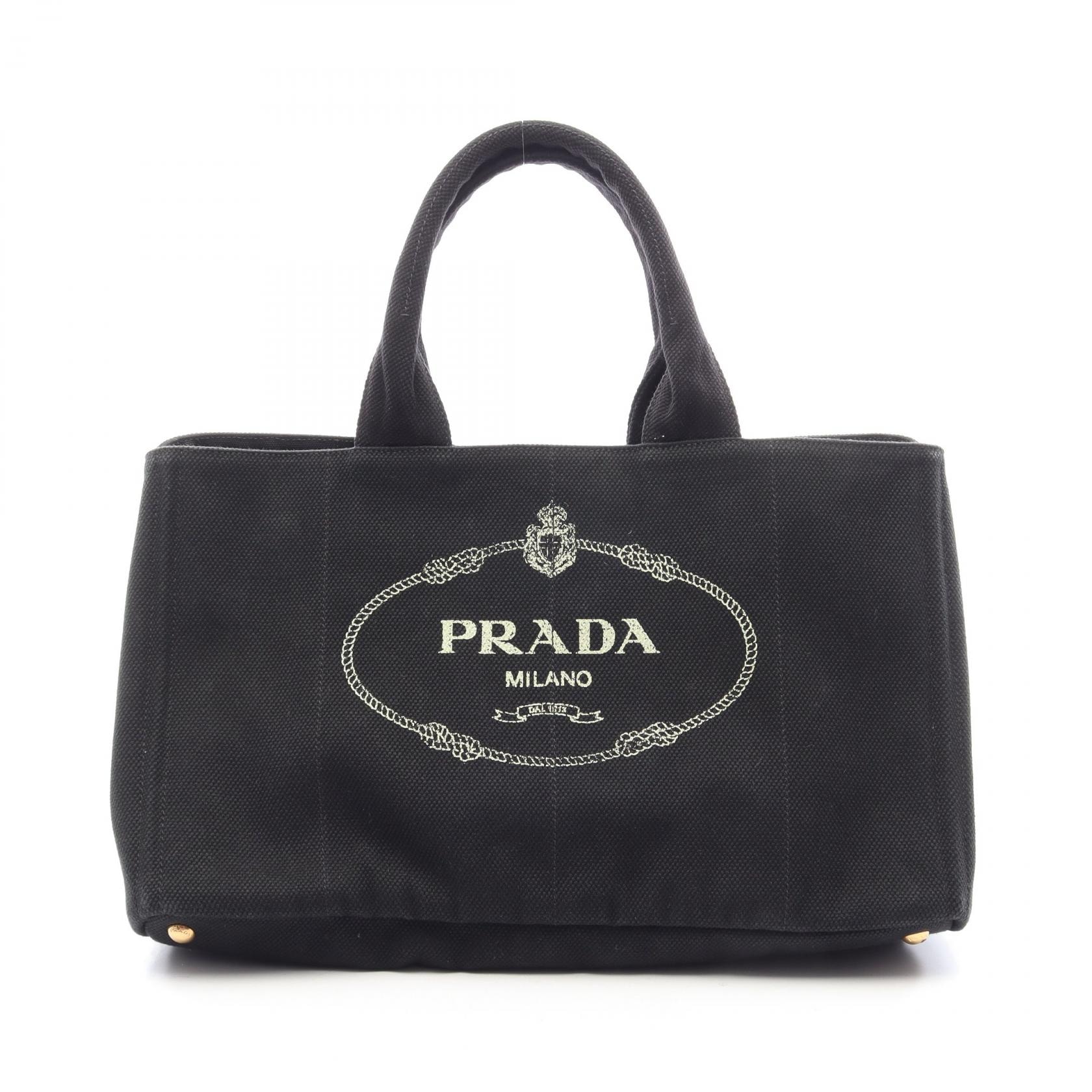 プラダ PRADA DENIM CANAPA カナパ トートバッグ バッグ キャンバス レディース ブラック系 【中古】