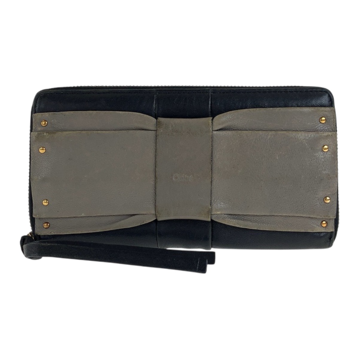 Chloe クロエ ジューン ブラック 黒 グレー ゴールド金具 レザー 長財布 ロングウォレット 600323 【中古】