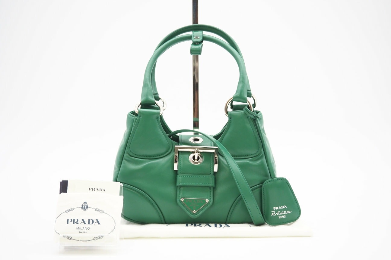 極美品 PRADA プラダ パデッドナッパ レザー ムーン 2WAYバッグ 1BA381 2wayショルダーバッグ グリーン レザー レディース