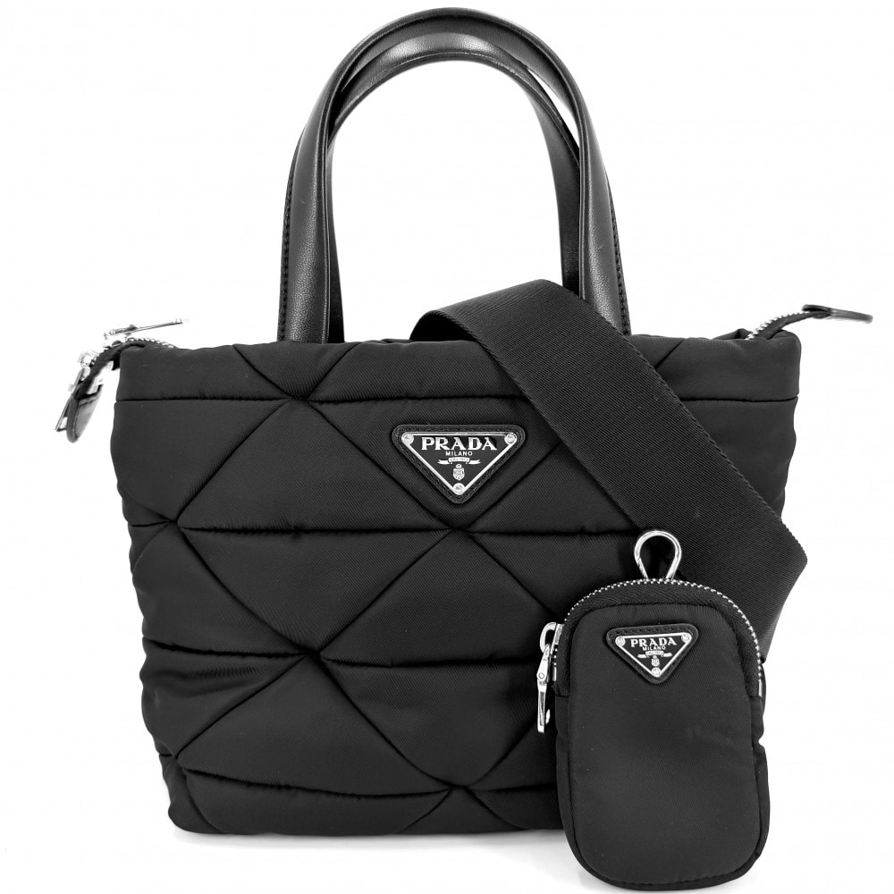 PRADA プラダ 2WAY スモール パデッド トートバッグ ショルダーバッグ 肩掛け 斜め掛け ハンドバッグ 1BG373 ナイロン ブラック 黒 シルバー金具 レディース【中古品】