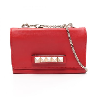 ヴァレンチノ Valentino ロックスタッズ ショルダーバッグ バッグ レザー レディース レッド系 【中古】