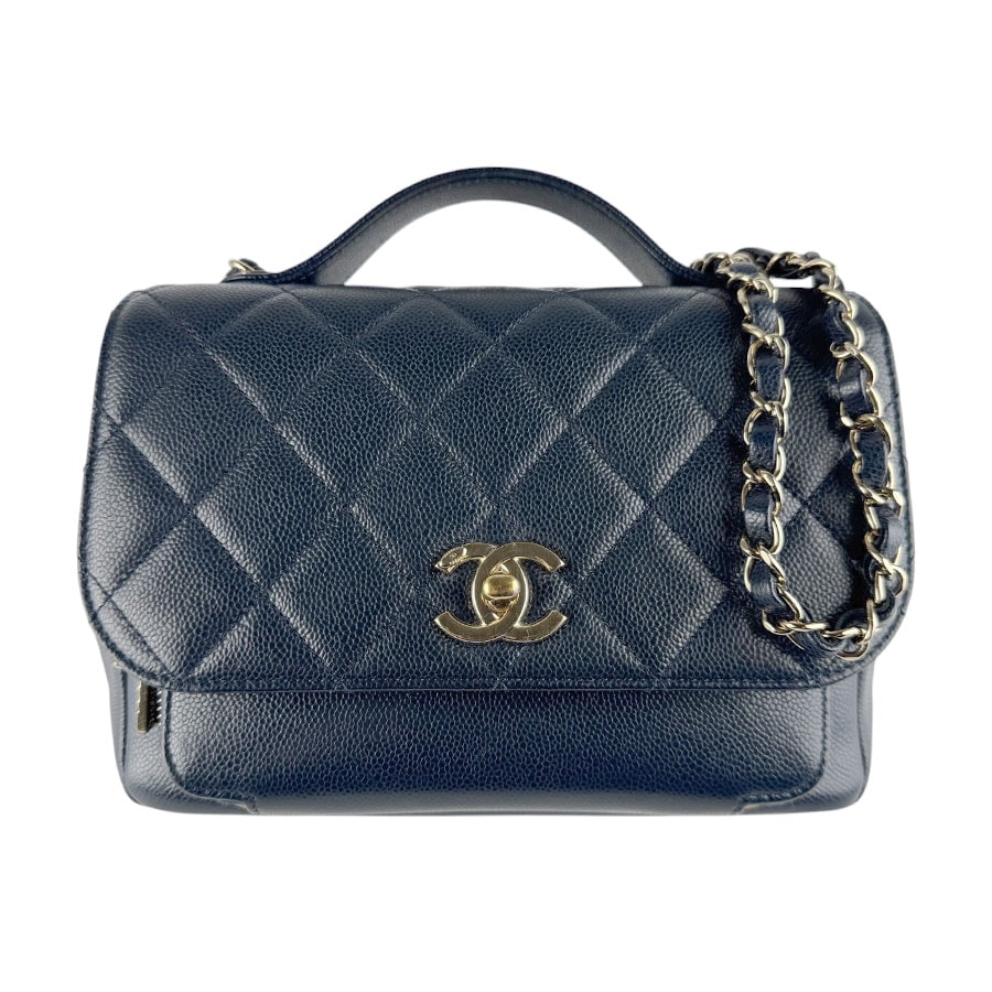 シャネル CHANEL ハンドバッグ ショルダーバッグ ビジネス アフィニティ キャビアスキンレザー ネイビー ゴールド レディース【中古】 z9508