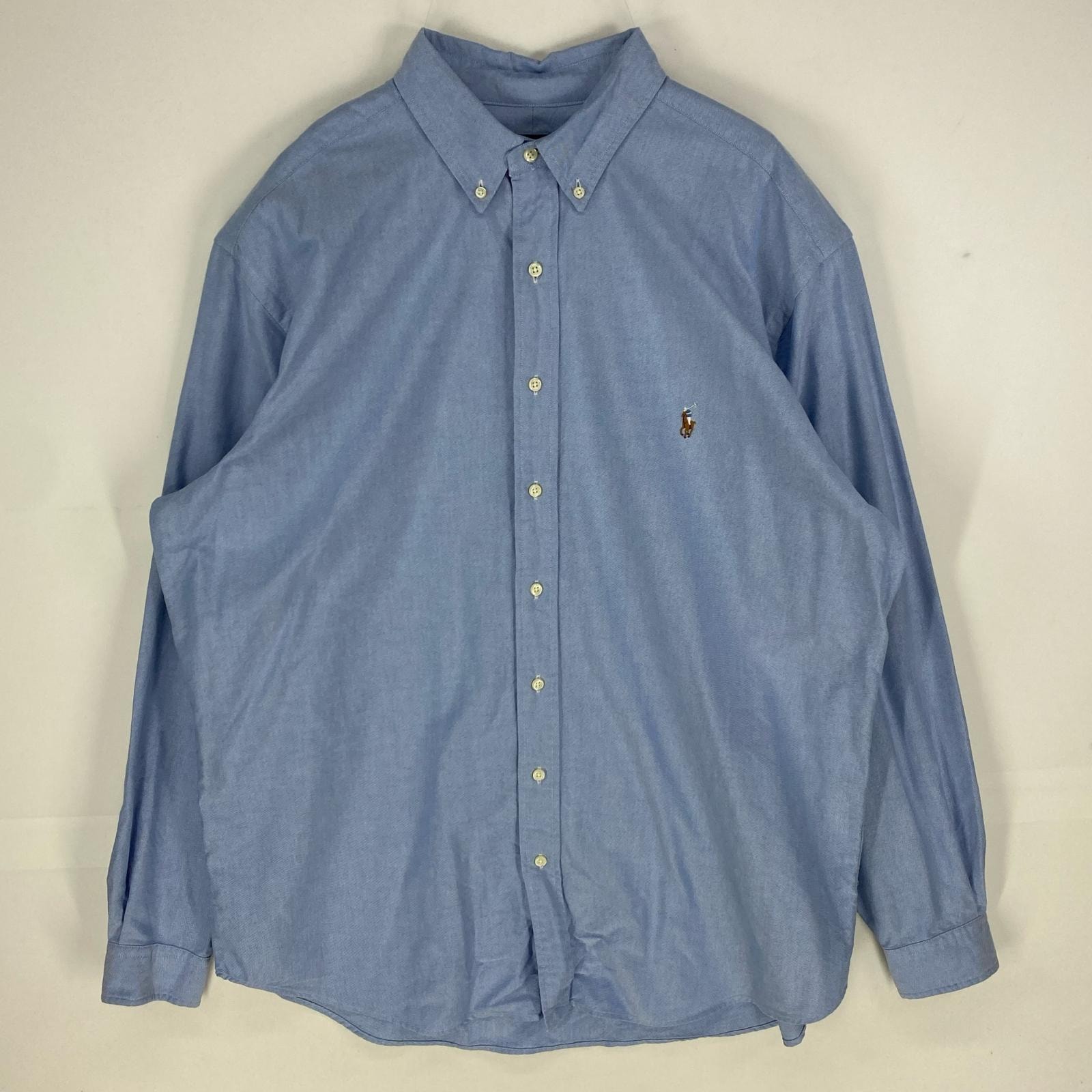 古着 ポロ・ラルフローレン POLO RALPH LAUREN 長袖シャツ ボタンダウン ワンポイント ロゴ刺繍 大きいサイズ XLT  水色系 メンズ