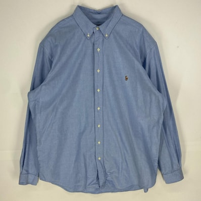 古着 ポロ・ラルフローレン POLO RALPH LAUREN 長袖シャツ ボタンダウン ワンポイント ロゴ刺繍 大きいサイズ XLT 水色系 メンズ