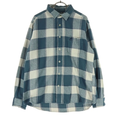 KANGOL カンゴール コットン チェック柄 ワンポイントロゴ 長袖 ネルシャツ L グリーン系