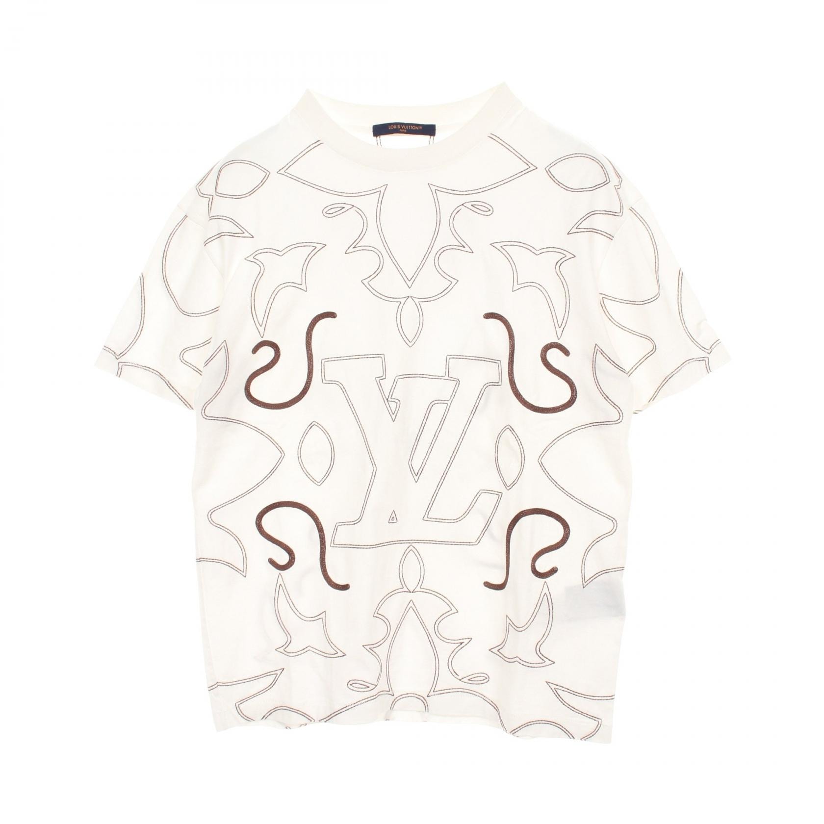 ルイ・ヴィトン LOUIS VUITTON エンブロイダード モノグラム カットソー 衣料品 トップス コットン メンズ ホワイト系 / ブラウン系 【中古】
