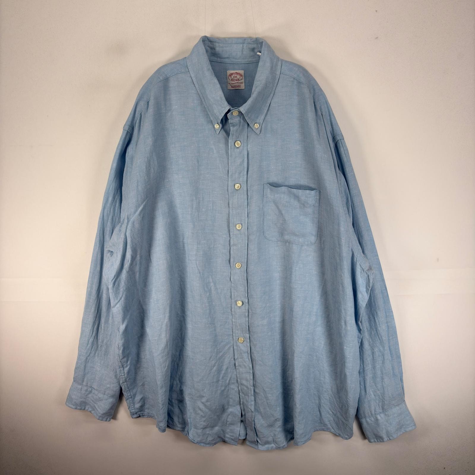 古着 ブルックスブラザーズ Brooks Brothers 長袖シャツ 胸ポケット ボタンダウン 2XL  ブルー系 無地 メンズ