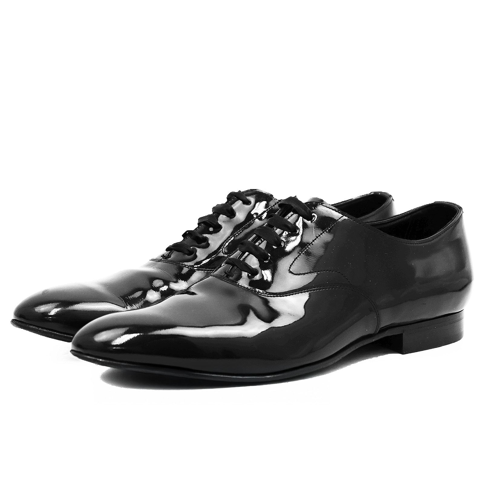 【極美品】EDWARD GREEN エドワードグリーン ドレスシューズ エナメル サイズ 8.5 メンズ リボンレース プレーントゥ オックスフォード 内羽根式 レザーソール パテントレザー 靴 ブラック 黒 英国製