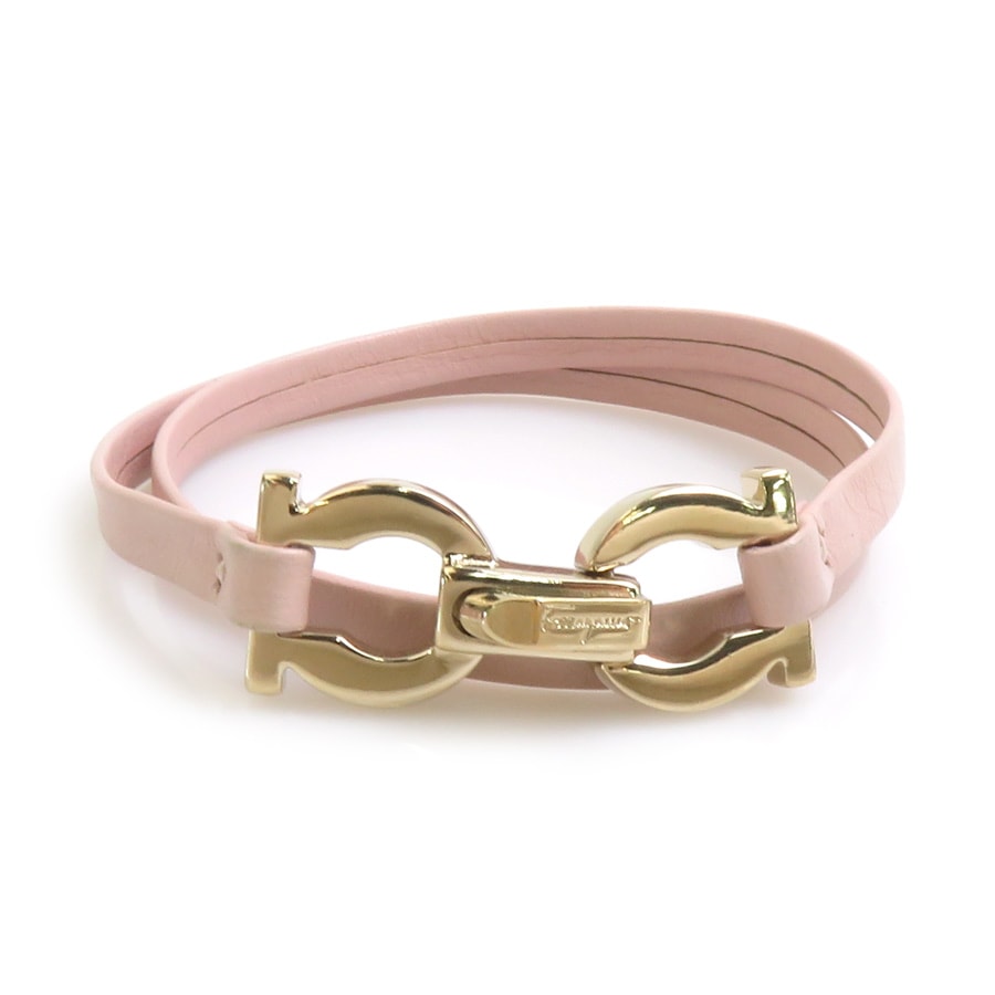サルヴァトーレフェラガモ Salvatore Ferragamo ブレスレット ガンチーニ レザー/メタル ピンク/ゴールド レディース【中古】 r11282b