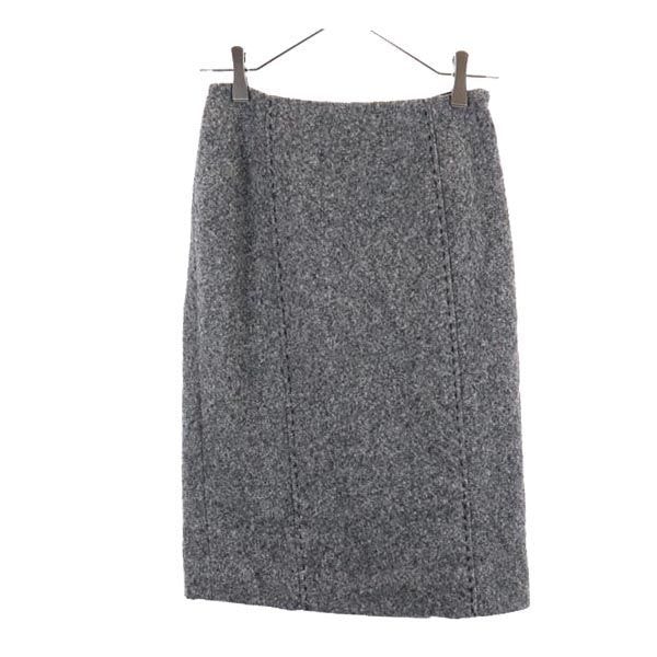 LANVIN ランバン ウール100% ミディ丈 タイトスカート 36 グレー系 サイドジップ