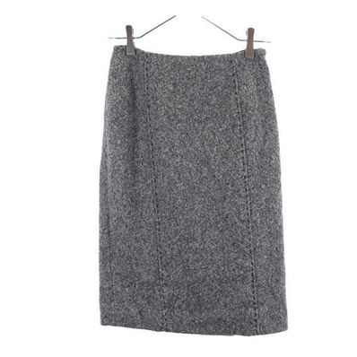 LANVIN ランバン ウール100% ミディ丈 タイトスカート 36 グレー系 サイドジップ