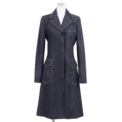 【極美品】DOLCE&GABBANA ドルチェアンドガッバーナ ヴィンテージ チェスターコート サイズ 40 レディース 2002AW デニム ロゴボタン レオパード フルライニング ロング ジャケット アウター インディゴ イタリア製