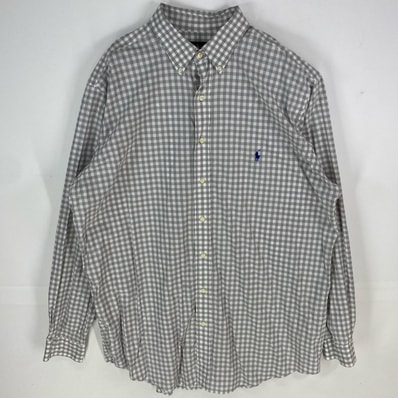 古着 ラルフローレン RALPH LAUREN 長袖シャツ 刺繍ロゴ ワンポイント 大きいサイズ ボタンダウン XLT グレー系 チェック メンズ